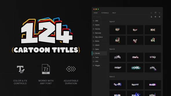 124组创意卡通多彩文字标题动画预设PR脚本 Cartoon Titles