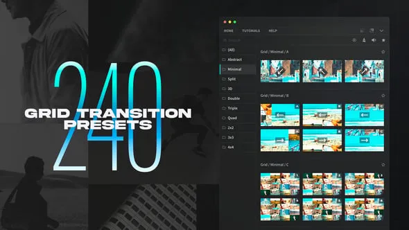 240种创意多画面网格分屏动态组合切换转场过渡预设PR脚本 Grid Transitions for Premiere Pro