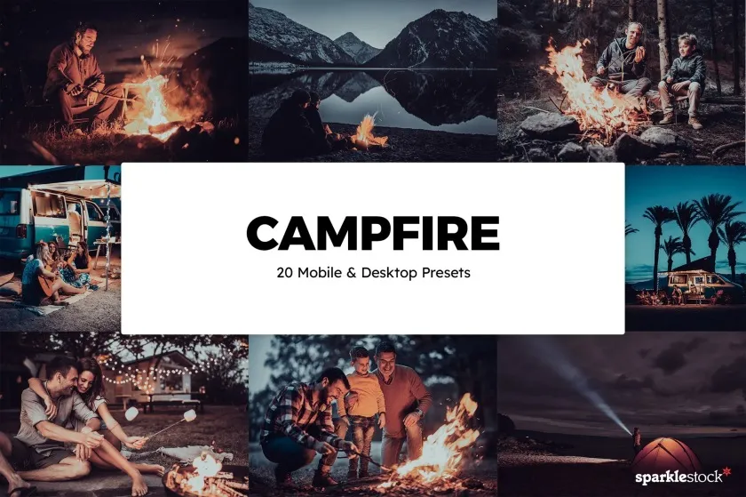 旅拍露营篝火夜景不饱和电影胶片Lightroom预设|APP预设|视频LUT预设 20 Campfire Lightroom Presets & LUTs
