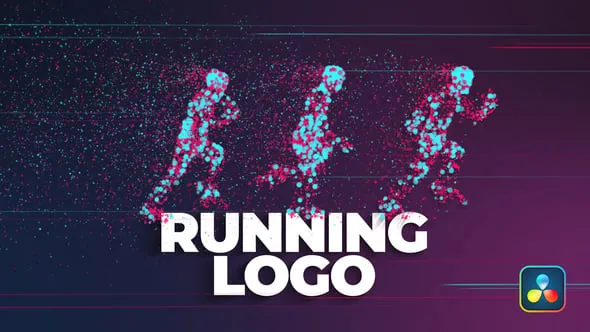 达芬奇模板-粒子形成跑步者运动员LOGO揭示运动标志动画 Running Sport Logo Reveal