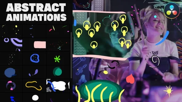 达芬奇模板-艺术风格液体涂鸦斑点几何线条抽象元素手绘动画贴纸 Abstract Elements for DaVinci Resolve