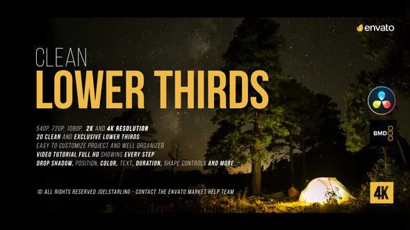 达芬奇预设-商业风格社交媒体宣传视频字幕标题框现代文本动画 Gold Clean Lower Thirds for DaVinci Resolve