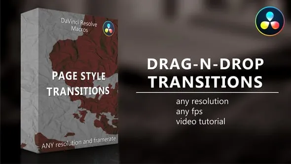 达芬奇模板-20个翻页动态过渡页面样式转场效果 Page Style Transitions for DaVinci Resolve