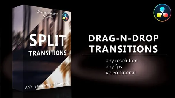 达芬奇预设-13种分割切割拆分旋转过渡效果DR转场模板 Split Transitions for DaVinci Resolve