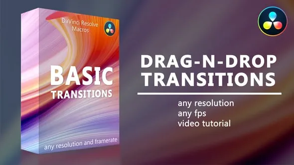 达芬奇预设-44种反弹超变焦平移旋转扭曲缩放动态过渡效果 Basic Transitions for DaVinci Resolve