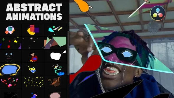 达芬奇模板-艺术风格手绘动画贴纸街头艺术活动抖音视频卡通元素叠加 Abstract Animations 02 DaVinci Resolve