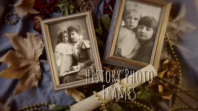 达芬奇模板-历史相框电影动画效果华丽优雅婚礼视频纪念日相册 History Photo Frames Cinematic Opener