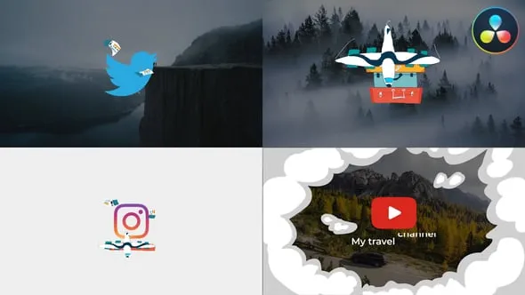 达芬奇模板-卡通行李旅行元素多彩动画标志片头 Travel Logo for DaVinci Resolve