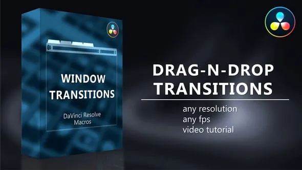 达芬奇预设-26个拖放打开窗口和关闭窗口过渡转场效果元素 Window Transitions for DaVinci Resolve