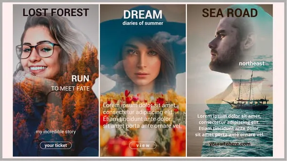 DR达芬奇模板-唯美艺术效果双重曝光竖屏海报婚礼美容活动邀请封面书籍宣传广告工程文件下载 Instagram Double Exposure