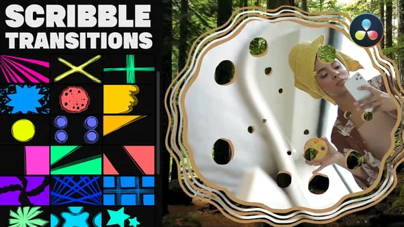 DR达芬奇模板-20组卡通手绘涂鸦动画视频转场效果工程文件下载 Scribble Transitions for DaVinci Resolve