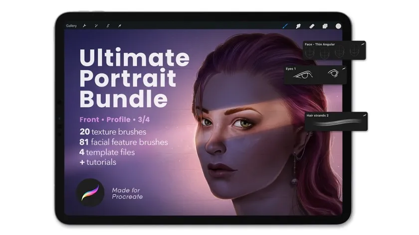 终极人像绘画套装Procreate画笔笔刷含视频教程 Ultimate Procreate Portrait Bundle