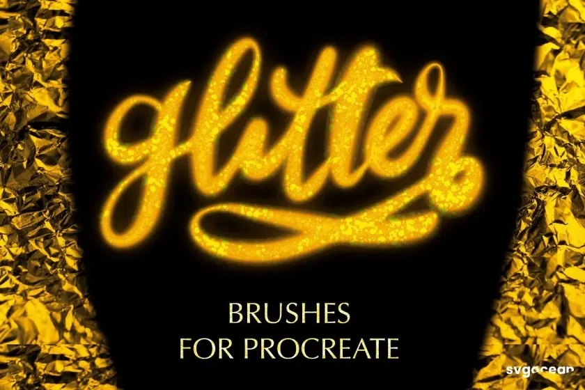 金色粒子金屑闪光效果手绘插画创作Procreate笔刷 Glitter Procreate Brushes