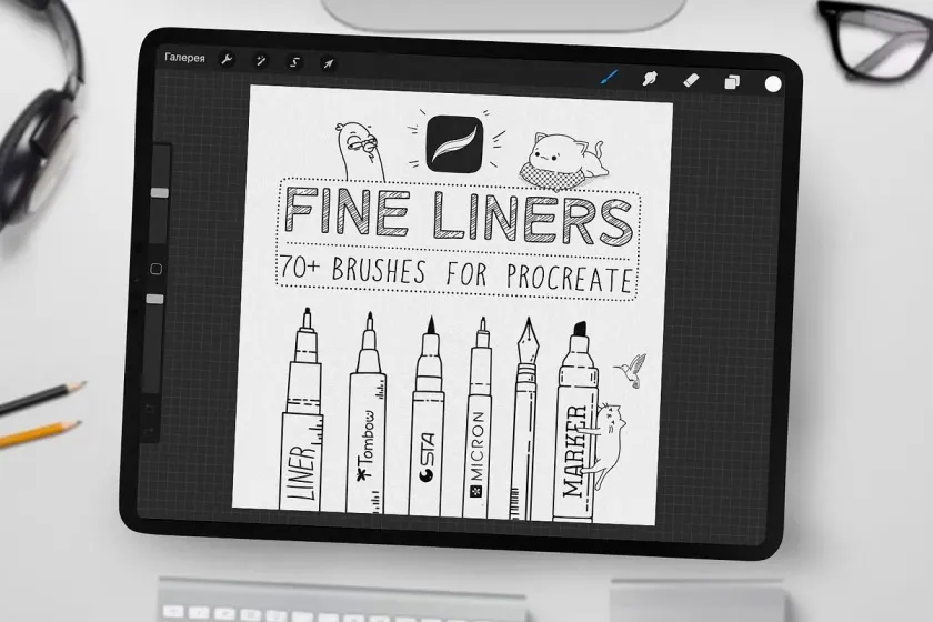 75支精细眼线笔化妆Procreate笔刷 Fine Liner Brushes for Procreate