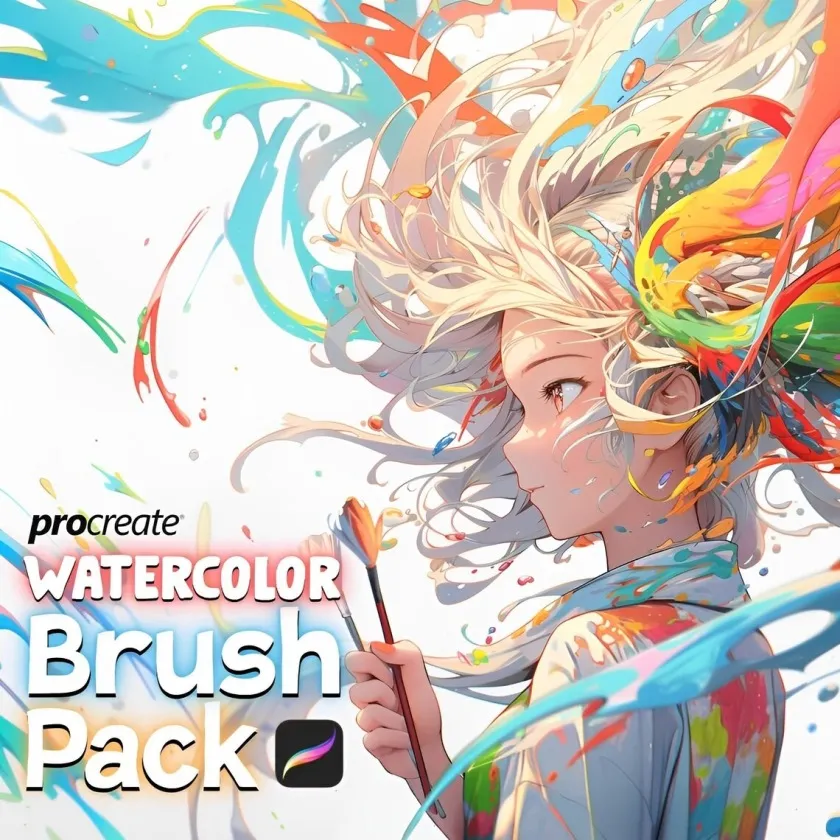 34支iPad绘画动漫水彩漫画插画设计Procreate笔刷 Procreate Watercolor Brush Pack for Anime & Manga