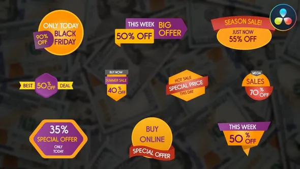 DR达芬奇模板-色彩丰富现代实用广告牌销售徽章标题促销文本动画工程文件下载 Special Edition Titles for DaVinci Resolve