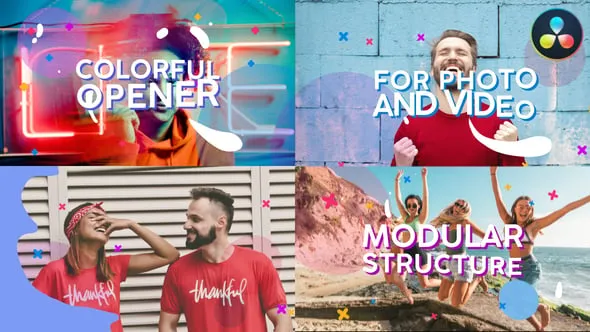 DR达芬奇模板-卡通活力清新可爱元素制作清爽夏季有趣相册视频开场工程文件下载 Colorful Opener | DaVinci Resolve