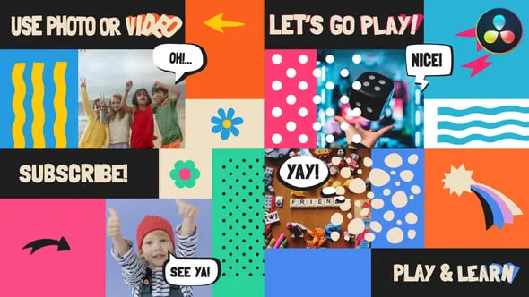 达芬奇模板-创意手绘可爱卡通时尚少儿教育宣传片DaVinci Resolve模板下载