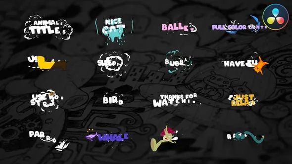 达芬奇模板-可爱卡通动物创意有趣动态标题动画DaVinci Resolve模板下载 Cartoon Animals Titles for DaVinci Resolve