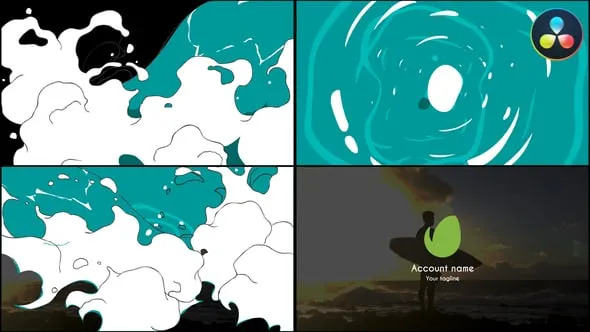 达芬奇模板-卡通波浪液体图形动画LOGO视频片头DaVinci Resolve模板下载 Cartoon Wave Logo for DaVinci Resolve