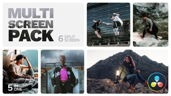 达芬奇模板-简单创意多屏效果分屏动画DaVinci Resolve模板下载 Multiscreen - 6 Split Screen