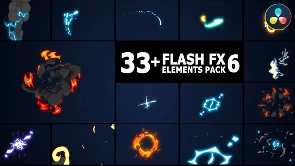 达芬奇模板-33+种手绘卡通特效叠加元素包DaVinci Resolve模板下载 Flash FX Elements Pack | DaVinci Resolve