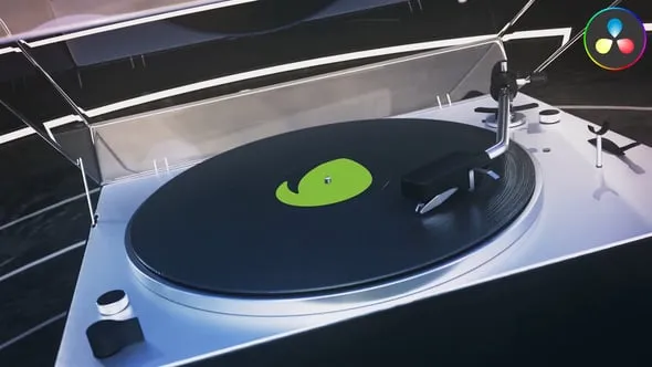 达芬奇模板-旋转的黑胶唱片场景品牌标志显示DaVinci Resolve模板下载 Vinyl Logo for DaVinci Resolve