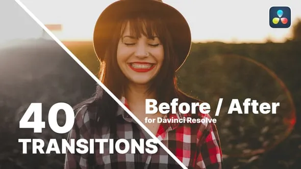 达芬奇模板-40种画面前后对比动态转场展示DaVinci Resolve模板下载 Before And After Transitions