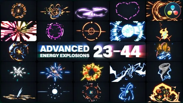 达芬奇模板-80多个高级能量爆炸彩色发光元素DaVinci Resolve模板下载 Advanced Energy Explosions Pack for DaVinci Resolve
