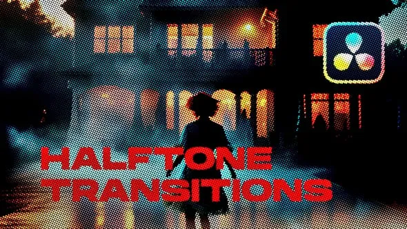 达芬奇模板-15种半色调点点像素化故障转场过渡DaVinci Resolve模板下载 Halftone Dots Transitions DaVinci Resolve