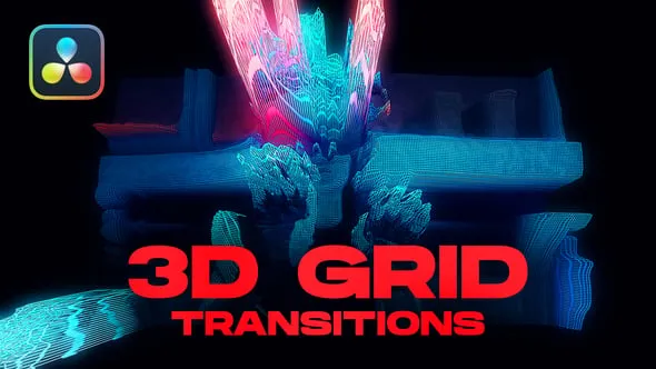 达芬奇模板-10种迷幻像素失真3D网格转场过渡DaVinci Resolve模板下载 3D Grid Transitions DaVinci Resolve