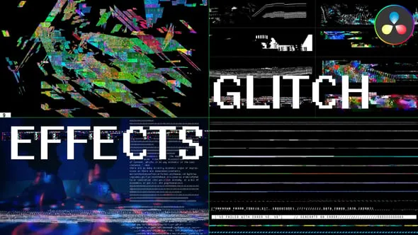 大量数字失真RGB像素艺术故障效果叠加层-DR达芬奇模板 Glitch Effects for DaVinci Resolve