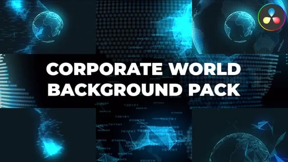 高科技数字旋转星球网格图案抽象科技氛围背景动画-DR达芬奇模板 Corporate World Background Pack for DaVinci Resolve