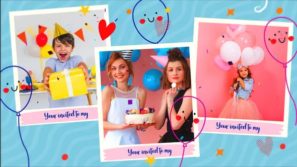 生动简笔画飞行气球可爱动画元素制作惊喜派对节日祝福视频生日相册AE模板PR模板 Happy Birthday 2 | MOGRT