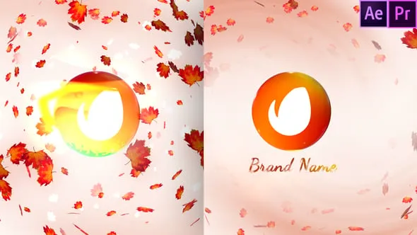 叶子汇聚3D球体快速演绎秋叶四散标志展示动画AE模板PR模板 Autumn Logo Reveal