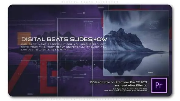 方块设计hud元素数字科技效果制作医疗公司科学培训视频AE模板PR模板 Digital Beats Slideshow