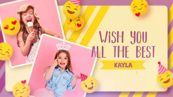 表情符号动画场景可爱生日快乐照片相册视频AE模板PR模板 Emoji Happy Birthday