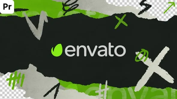 复古卡通撕纸LOGO动画转场效果视频片头PR模板 Transition Grunge Logo