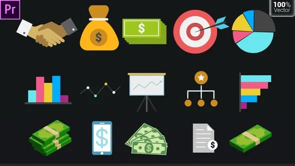 25个商业图标动画目标图表发票金钱标志Icons PR模板 Business Animated Icons