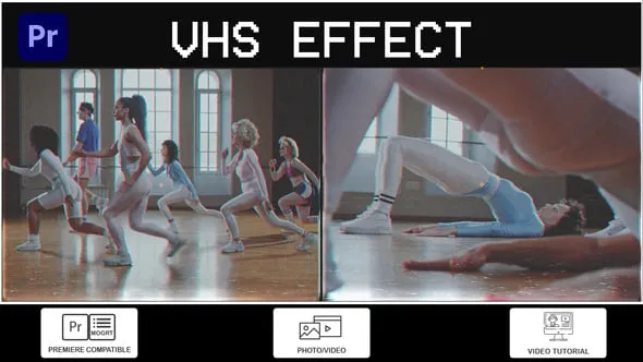 制作图像视频老式复古怀旧录像带效果PR模板 VHS Effect Premiere