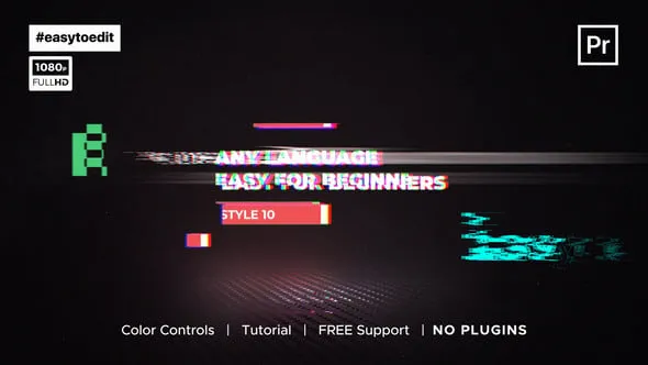 故障字幕动画模板12种视频文字标题效果PR模板 Glitch Titles Pack