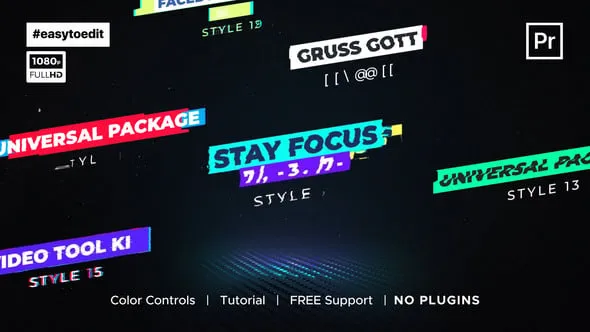 简单像差效果故障动画文本科幻科技方框标题PR模板 Glitch Typography Premiere Pro