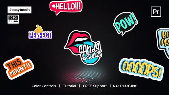 卡通字幕动画贴纸标题animoji气泡文本包PR模板 Animated Stickers Pack