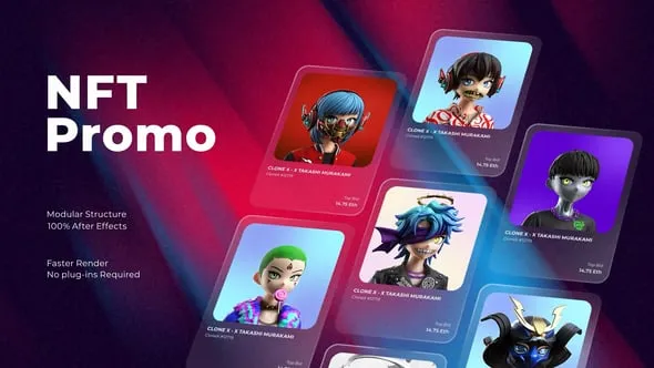 卡片式照片动画展示数字艺术作品宣传视频PR模板 NFT Promo Mogrt