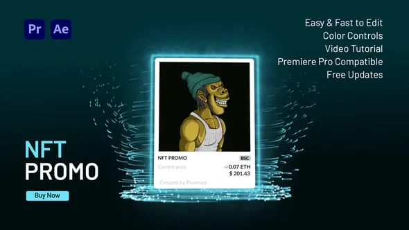 艺术作品区块链数字货币交易NFT宣传视频-AE与PR模板 NFT Promo