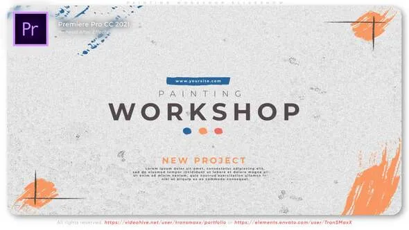 画笔笔触过渡墨水动画标题制作回忆电影录像纪录片历史开场白PR模板 Painting Workshop Slideshow