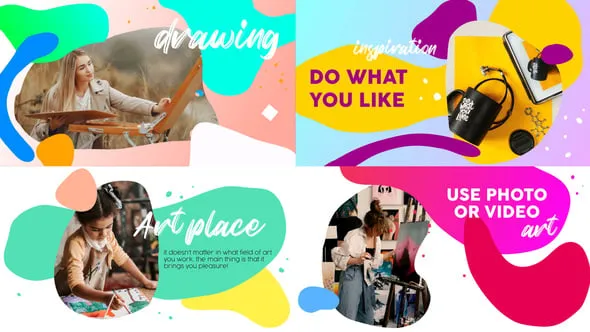 清新多彩卡通气泡形状动画创意有趣儿童绘画机构宣传片PR模板 Drawing Slideshow Premiere Pro MOGRT