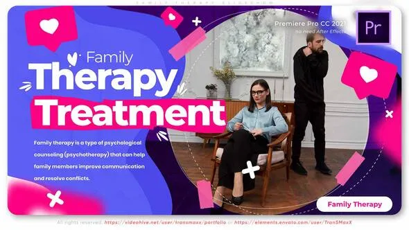 家庭心理健康医疗护理卡通创意宣传片PR模板 Family Therapy Slideshow