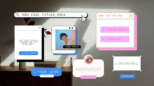 时尚简约创意像素消息标题包聊天对话消息通知语音泡沫搜索栏PR模板 Pixel Message Titles Pack