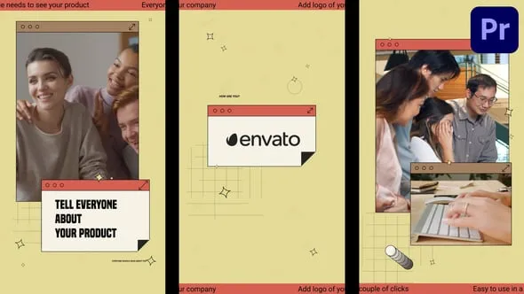 垂直分辨率旧电脑窗口复古风格手机竖屏短视频PR模板 Retro Social Media Windows for Premiere Pro